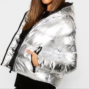 Silver Metallic Puffer Hooded Jacket